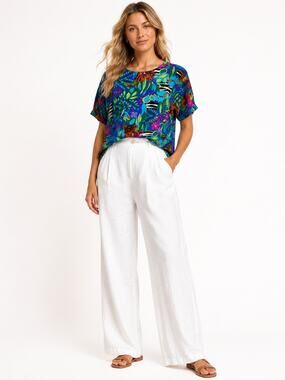 Vtg Che Studio Jungle Animal Print Blouse L Tropical Safari Top